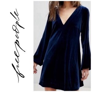 Free People midnight blue velvet balloon sleeve dress